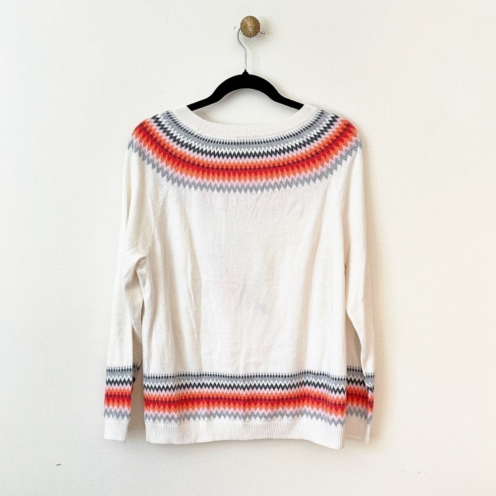 Talbots Deer Fair Isle Novelty Holiday Sweater Cream + Grey size L - Picture 3 of 5